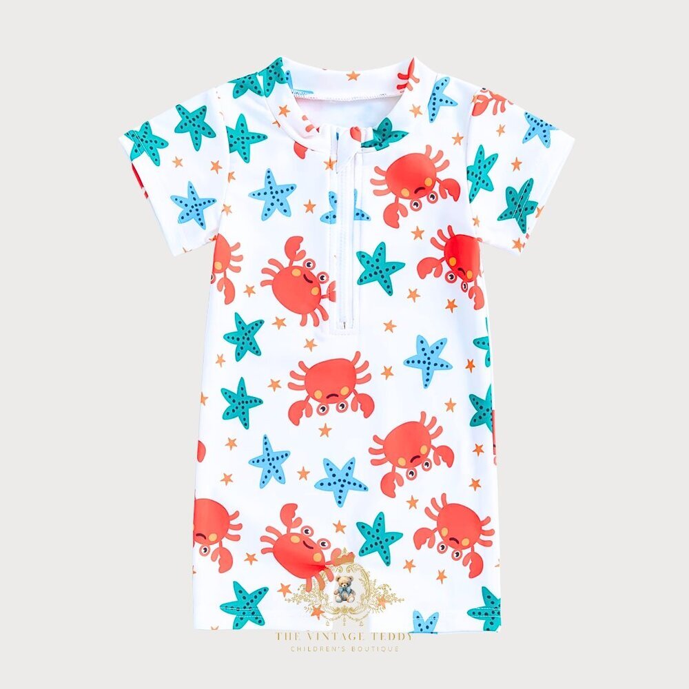 NWT Cute Boys One-Piece Swimsuit Kids Swimwear Boys Beachwear Little Crab 12-18M